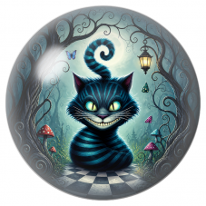 Cabochon en Verre Illustré Chat du Cheshire Bleu sur le Damier 12 à 25mm pour la Création de Bijoux Fantaisie - DIY