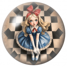 Cabochon en Verre Illustré Alice au Grand Nœud Rouge sur le Damier 12 à 25mm pour la Création de Bijoux Fantaisie - DIY