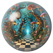 Cabochon en Verre Illustré Chemin des Horloges et Champignons 12 à 25mm pour la Création de Bijoux Fantaisie - DIY