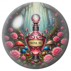 Cabochon en Verre Illustré Fiole Drink Me aux Roses et Champignons 12 à 25mm pour la Création de Bijoux Fantaisie - DIY