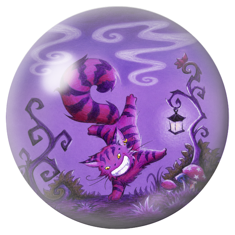Cabochon en Verre Illustré Chat du Cheshire Acrobate Violet 12 à 25mm
