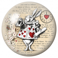 Cabochon en Verre Illustré Lapin Blanc Trompettiste sur Page Ancienne 12 à 25mm pour la Création de Bijoux Fantaisie - DIY