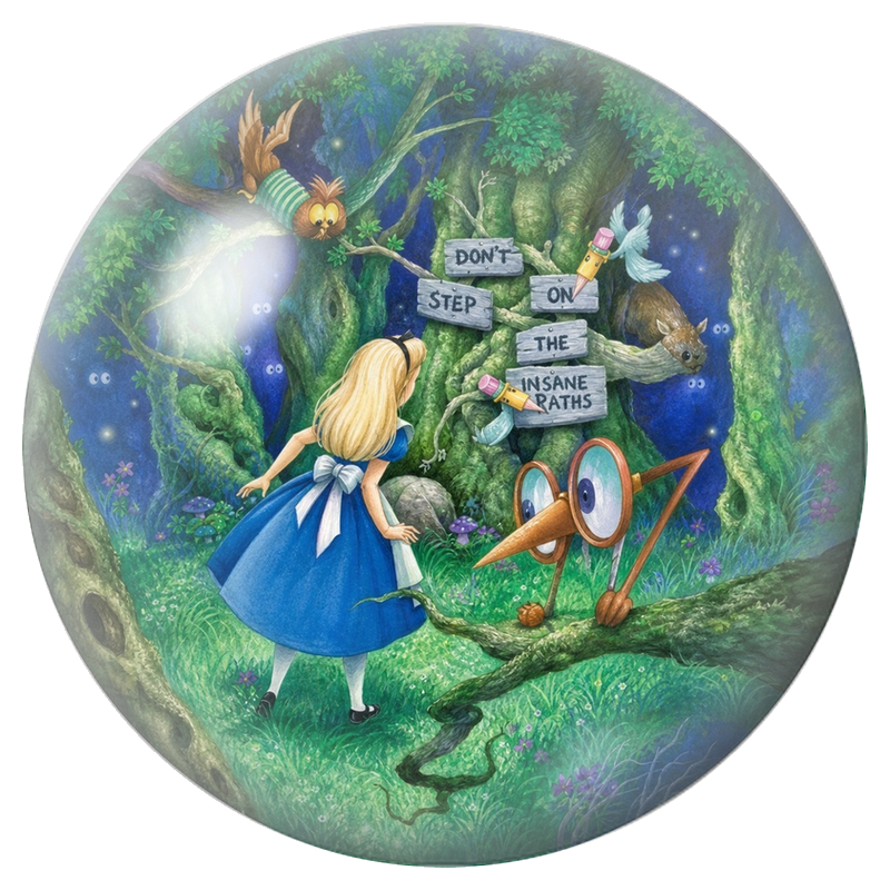 Cabochon en Verre Illustré Alice devant les Sentiers Insensés 12 à 25mm