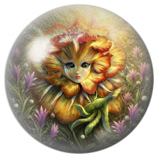 Cabochon en Verre Illustré Fleur Fée Dorée au Visage Délicat 12 à 25mm pour la Création de Bijoux Fantaisie - DIY
