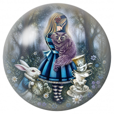 Cabochon en Verre Illustré Alice au Chat Violet et au Lapin Blanc 12 à 25mm pour la Création de Bijoux Fantaisie - DIY