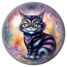Cabochon en Verre Illustré Chat du Cheshire à l’Aquarelle Nocturne 12 à 25mm pour la Création de Bijoux Fantaisie - DIY