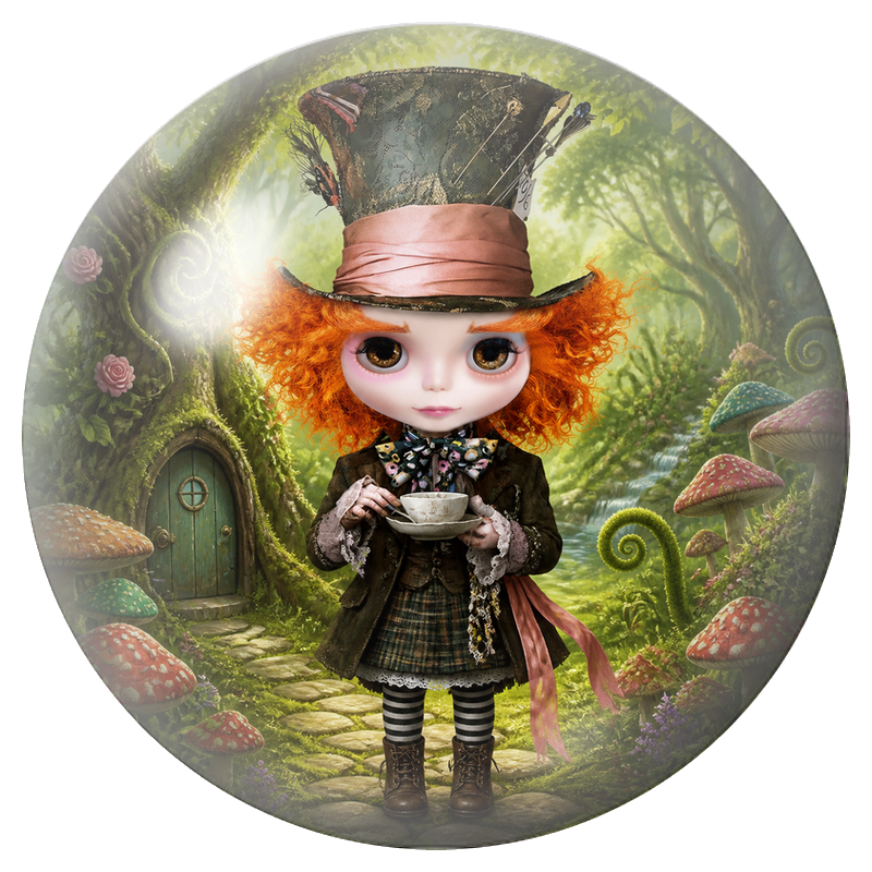Cabochon en Verre Illustré Chapelière Poupée dans la Forêt de Champignons 12 à 25mm