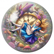 Cabochon en Verre Illustré Chute d’Alice devant l’Horloge Géante 12 à 25mm pour la Création de Bijoux Fantaisie - DIY