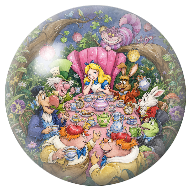 Cabochon en Verre Illustré Grand Goûter d’Alice sous les Lanternes 12 à 25mm