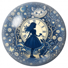 Cabochon en Verre Illustré Silhouettes d’Alice et du Lapin devant l’Horloge 12 à 25mm pour la Création de Bijoux Fantaisie - DIY
