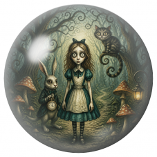 Cabochon en Verre Illustré Alice Perdue avec le Lapin et le Chat 12 à 25mm pour la Création de Bijoux Fantaisie - DIY