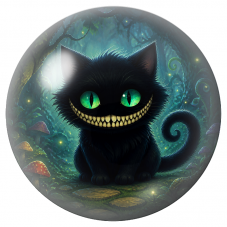 Cabochon en Verre Illustré Chat du Cheshire Noir aux Yeux Émeraude 12 à 25mm pour la Création de Bijoux Fantaisie - DIY
