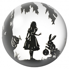 Cabochon en Verre Illustré Silhouettes d’Alice et du Lapin Blanc 12 à 25mm pour la Création de Bijoux Fantaisie - DIY