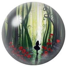 Cabochon en Verre Illustré Alice dans la Forêt aux Roses Rouges 12 à 25mm pour la Création de Bijoux Fantaisie - DIY