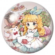 Cabochon en Verre Illustré Alice au Goûter Kawaii 12 à 25mm pour la Création de Bijoux Fantaisie - DIY