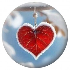 Cabochon en Verre Illustré Feuille Rouge en Cœur sous la Neige 12 à 25mm pour la Création de Bijoux Fantaisie - DIY