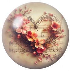 Cabochon en Verre Illustré Cœur Fleuri sur Partition 12 à 25mm pour la Création de Bijoux Fantaisie - DIY