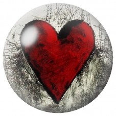Cabochon en Verre Illustré Cœur Rouge Peint sur Fond Gris 12 à 25mm pour la Création de Bijoux Fantaisie - DIY