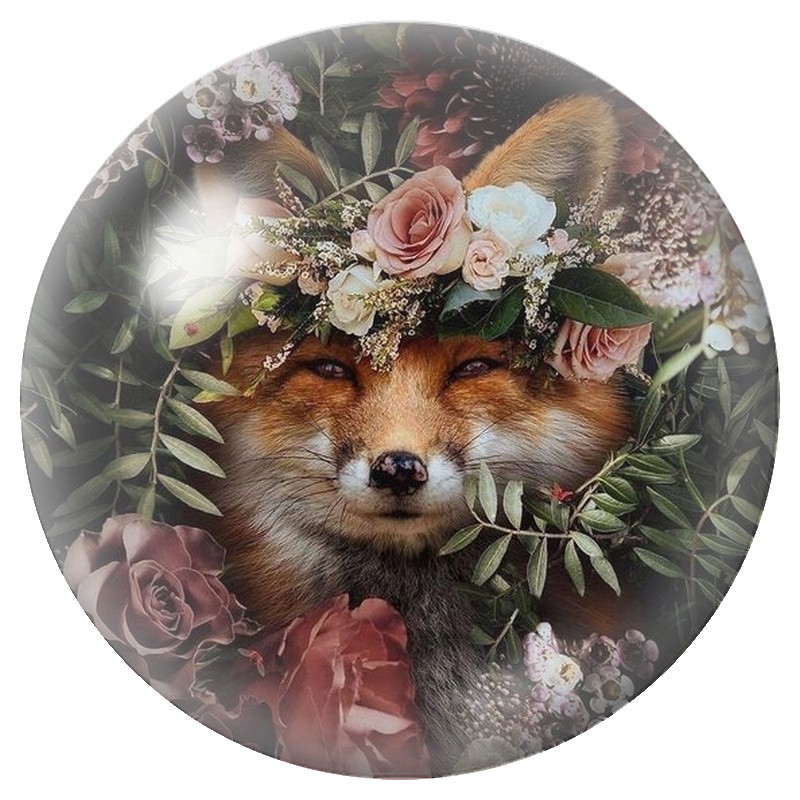 Cabochon en Verre Illustré Renard à la Couronne de Fleurs 12 à 25mm