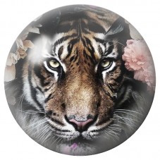 Cabochon en Verre Illustré Tigre aux Fleurs Blanches et Roses 12 à 25mm pour la Création de Bijoux Fantaisie - DIY