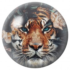 Cabochon en Verre Illustré Tigre Bleu et Fleurs Blanches 12 à 25mm pour la Création de Bijoux Fantaisie - DIY