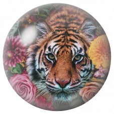 Cabochon en Verre Illustré Tigre aux Fleurs Roses 12 à 25mm pour la Création de Bijoux Fantaisie - DIY