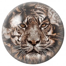Cabochon en Verre Illustré Tigre aux Fleurs Beiges 12 à 25mm pour la Création de Bijoux Fantaisie - DIY