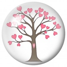 Cabochon en Verre Illustré Arbre aux Feuilles Cœur Roses 12 à 25mm pour la Création de Bijoux Fantaisie - DIY