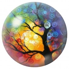 Cabochon en Verre Illustré Arbre devant le Soleil Doré 12 à 25mm pour la Création de Bijoux Fantaisie - DIY