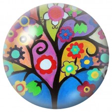 Cabochon en Verre Illustré Arbre aux Fleurs Folk Colorées 12 à 25mm pour la Création de Bijoux Fantaisie - DIY