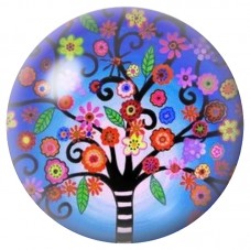 Cabochon en Verre Illustré Arbre Fleuri sur Fond Bleu 12 à 25mm pour la Création de Bijoux Fantaisie - DIY