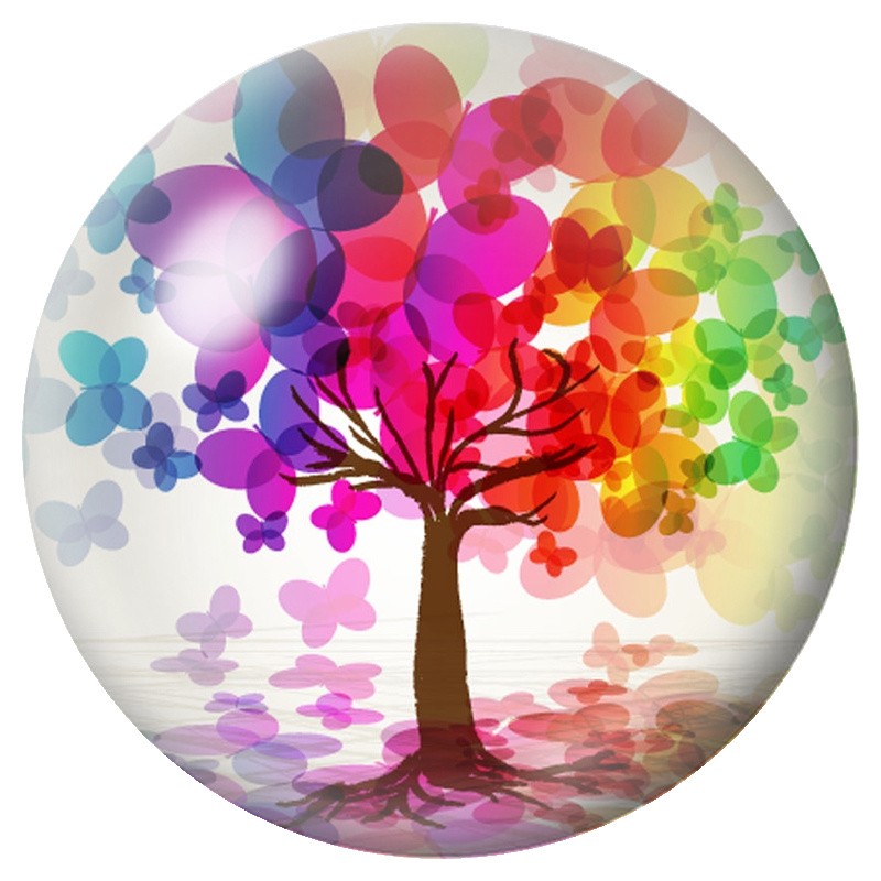 Cabochon en Verre Illustré Arbre Aquarelle Arc-en-Ciel 12 à 25mm