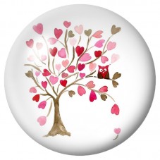 Cabochon en Verre Illustré Arbre aux Cœurs et Petit Hibou 12 à 25mm pour la Création de Bijoux Fantaisie - DIY