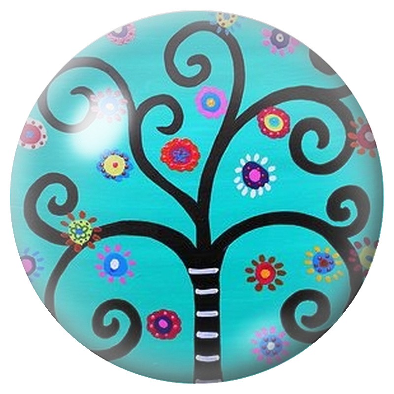 Cabochon en Verre Illustré Arbre Turquoise aux Fleurs 12 à 25mm