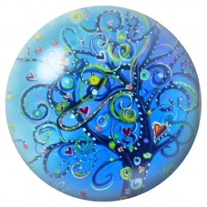 Cabochon en Verre Illustré Arbre Bleu aux Oiseaux et Cœurs 12 à 25mm pour la Création de Bijoux Fantaisie - DIY