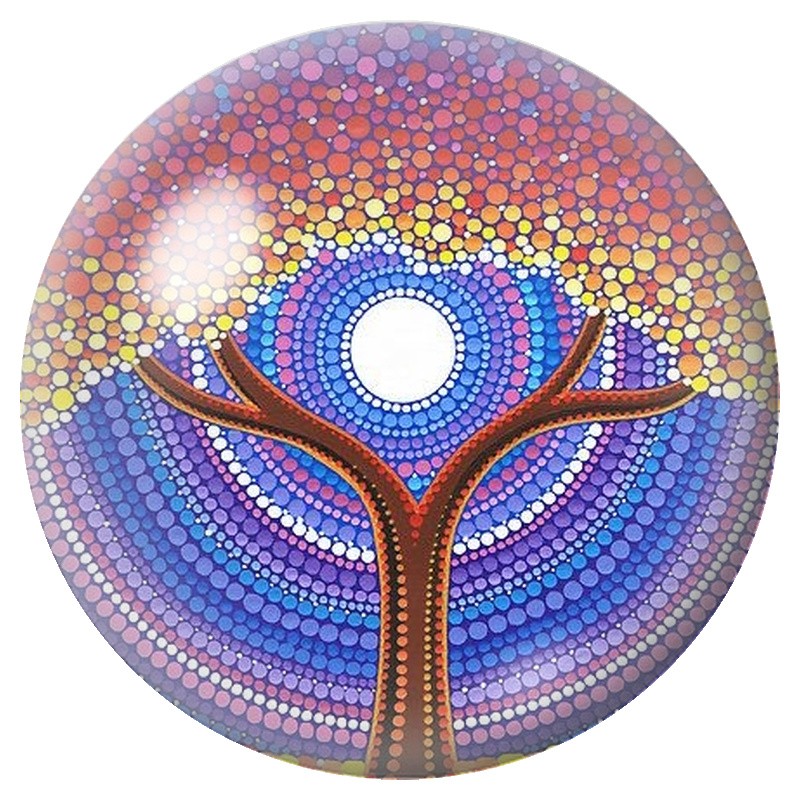 Cabochon en Verre Illustré Arbre Mosaïque au Soleil Blanc 12 à 25mm