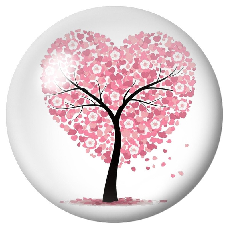 Cabochon en Verre Illustré Arbre Cœur aux Fleurs Roses 12 à 25mm