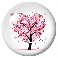 Cabochon en Verre Illustré Arbre aux Fleurs Roses Dispersées 12 à 25mm pour la Création de Bijoux Fantaisie - DIY