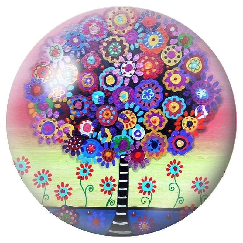 Cabochon en Verre Illustré Arbre Bouquet de Fleurs Multicolores 12 à 25mm