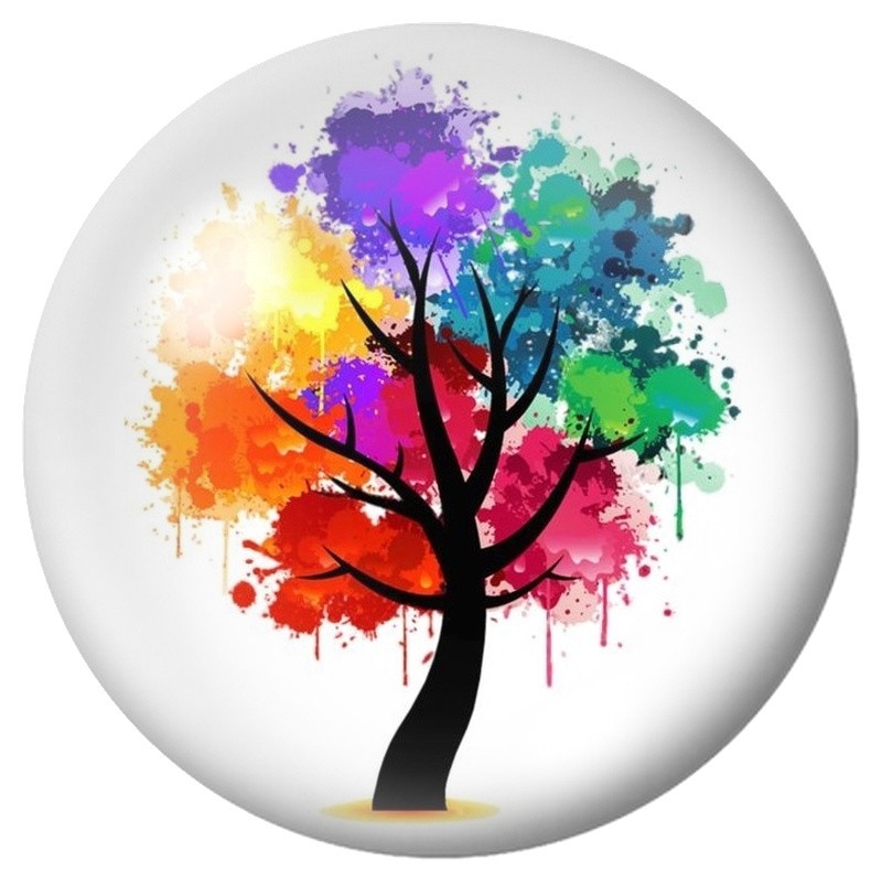 Cabochon en Verre Illustré Arbre Aquarelle Multicolore 12 à 25mm