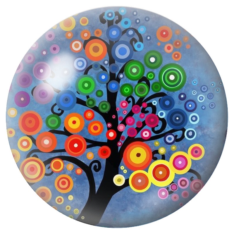 Cabochon en Verre Illustré Arbre aux Cercles Colorés 12 à 25mm