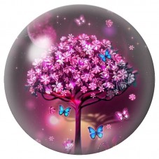 Cabochon en Verre Illustré Arbre Rose aux Papillons Lumineux 12 à 25mm pour la Création de Bijoux Fantaisie - DIY