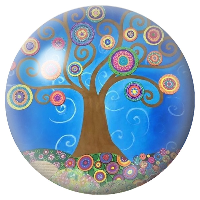 Cabochon en Verre Illustré Arbre de Vie Bleu aux Spirales 12 à 25mm