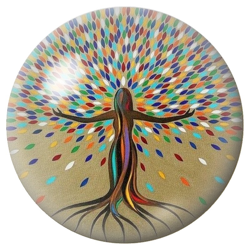 Cabochon en Verre Illustré Femme Arbre aux Feuilles Arc-en-Ciel 12 à 25mm