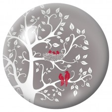 Cabochon en Verre Illustré Arbre Blanc aux Oiseaux Rouges 12 à 25mm pour la Création de Bijoux Fantaisie - DIY