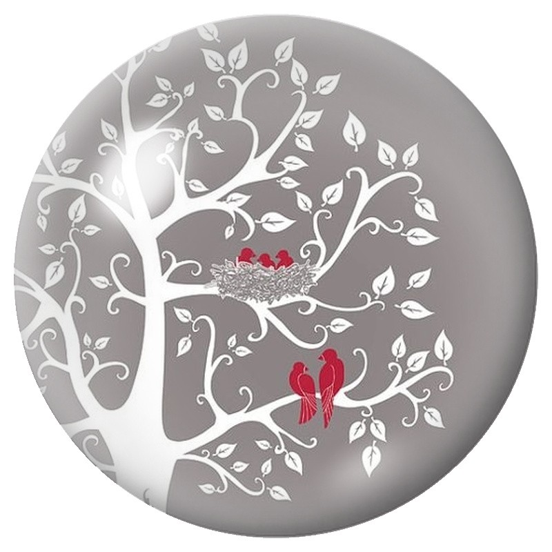 Cabochon en Verre Illustré Arbre Blanc aux Oiseaux Rouges 12 à 25mm