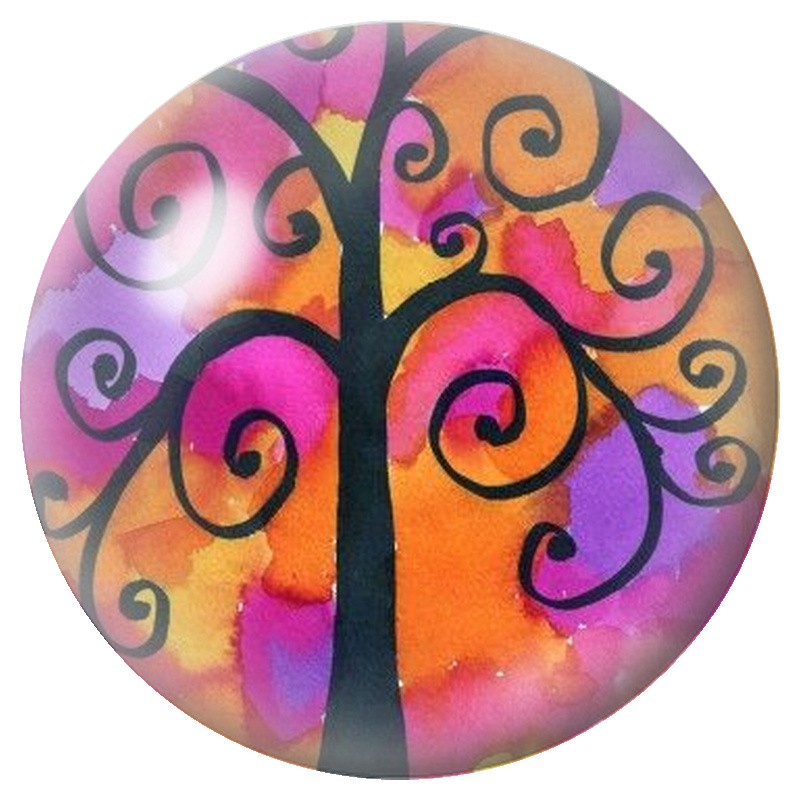 Cabochon en Verre Illustré Arbre aux Spirales Roses 12 à 25mm