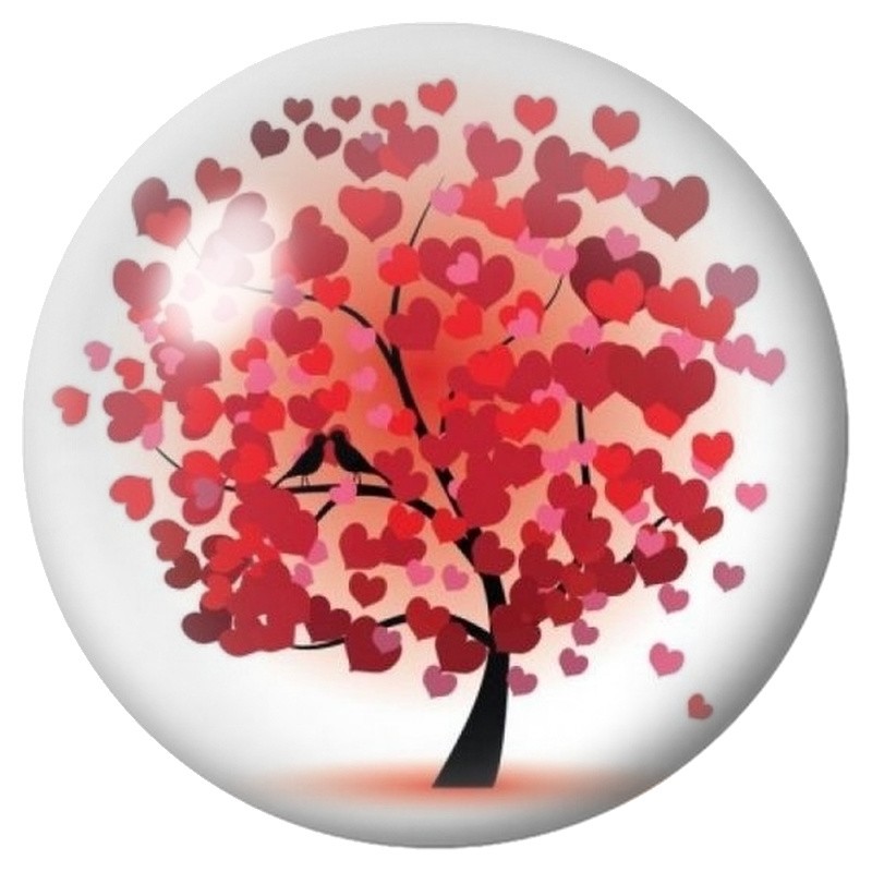 Cabochon en Verre Illustré Arbre Cœur Rouge et Rose 12 à 25mm