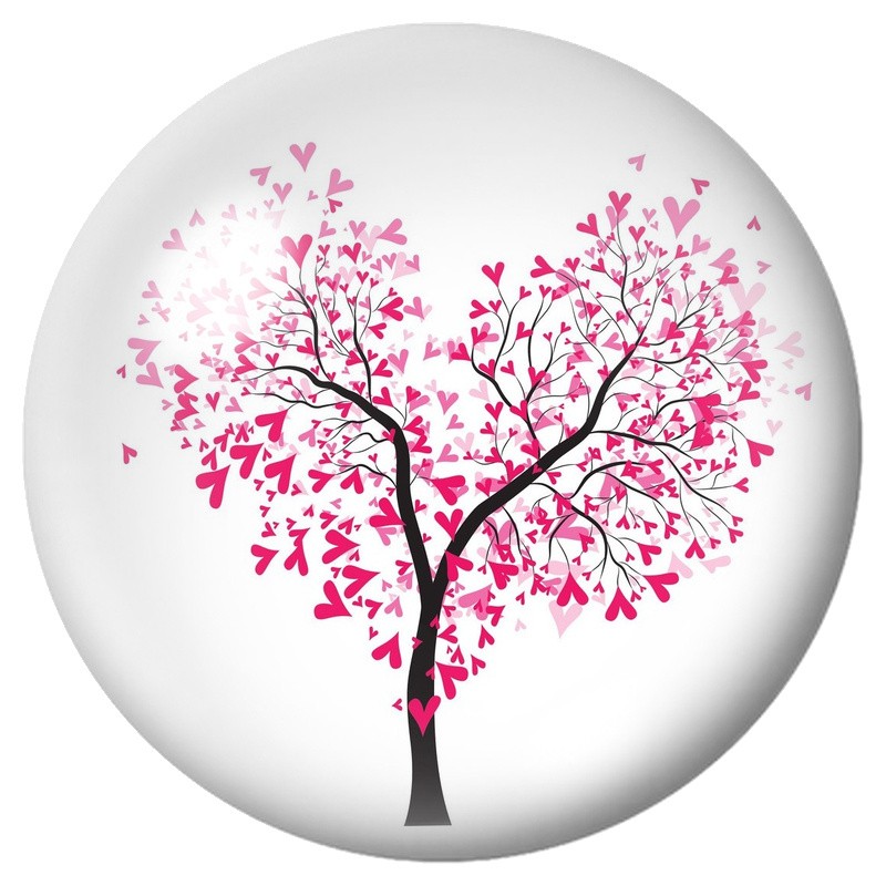 Cabochon en Verre Illustré Arbre Cœur aux Oiseaux 12 à 25mm