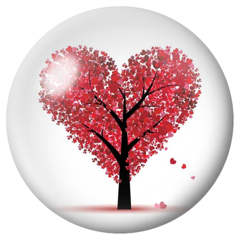 Cabochon en Verre Illustré Arbre Cœur Rouge 12 à 25mm